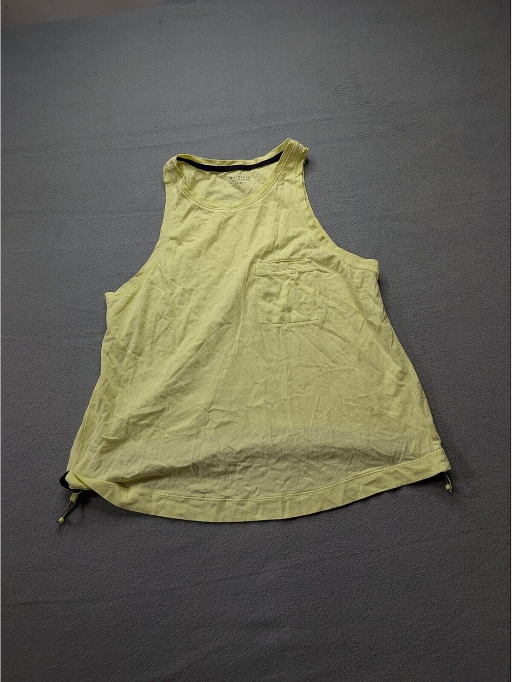Athleta Tank Top Womens M Yellow Scoop Neck Pocket Drawcord Hem Yoga Gym
